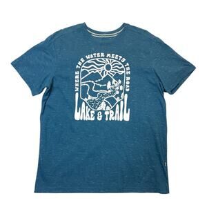 Lake & Trail Graphic T-shirt Men’s Size XL heather blue white printed y2k tee